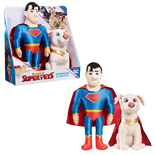 DC SUPER PETS SUPERMAN AND KRYPTO SUPERDOG COMPANION 2-PACK PLUSH 12-INCH STUFFED TOYS, DC LEAGUE OF SUPER-PETS MOVIE