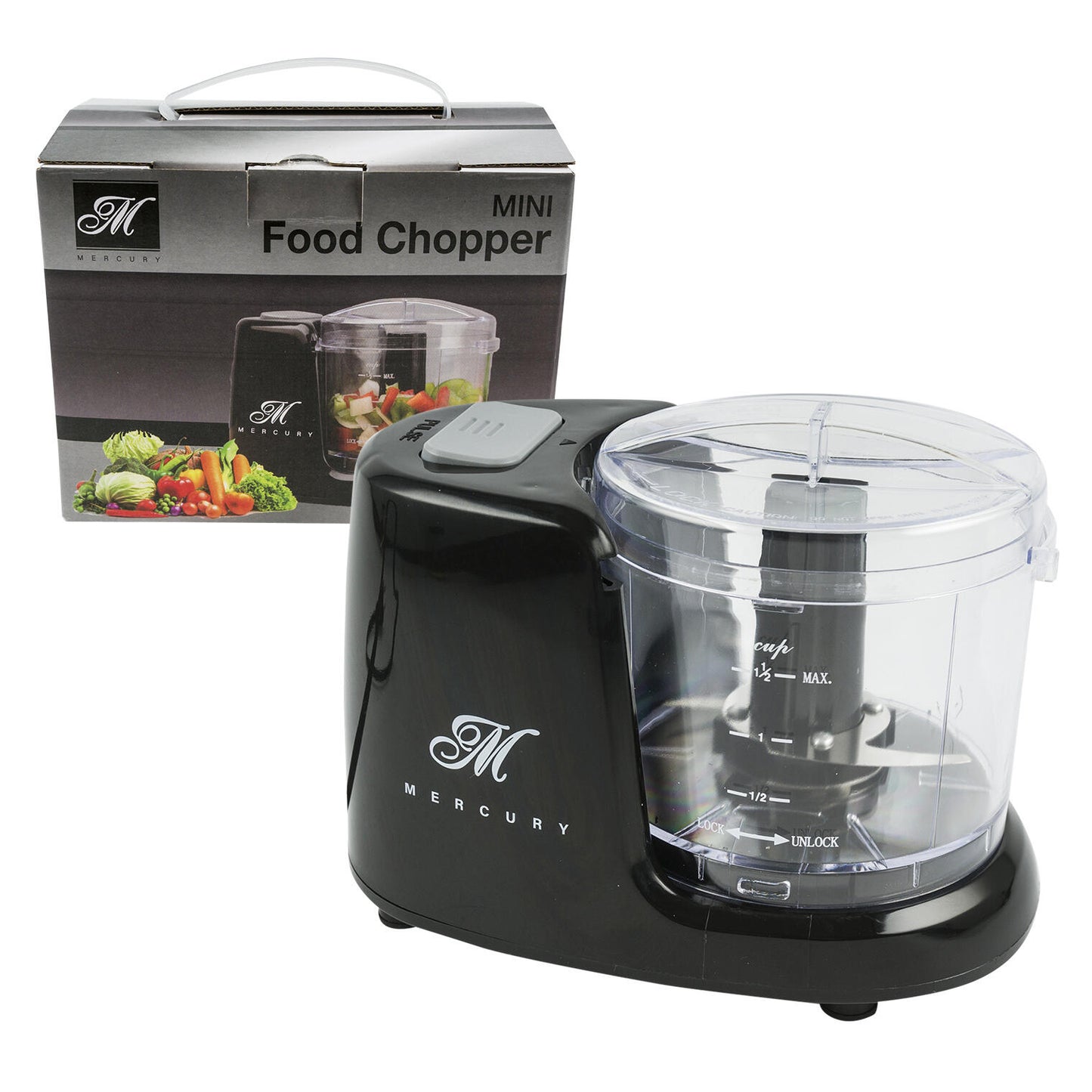 Food Chopper- 1.5 Cup- Black and Clear