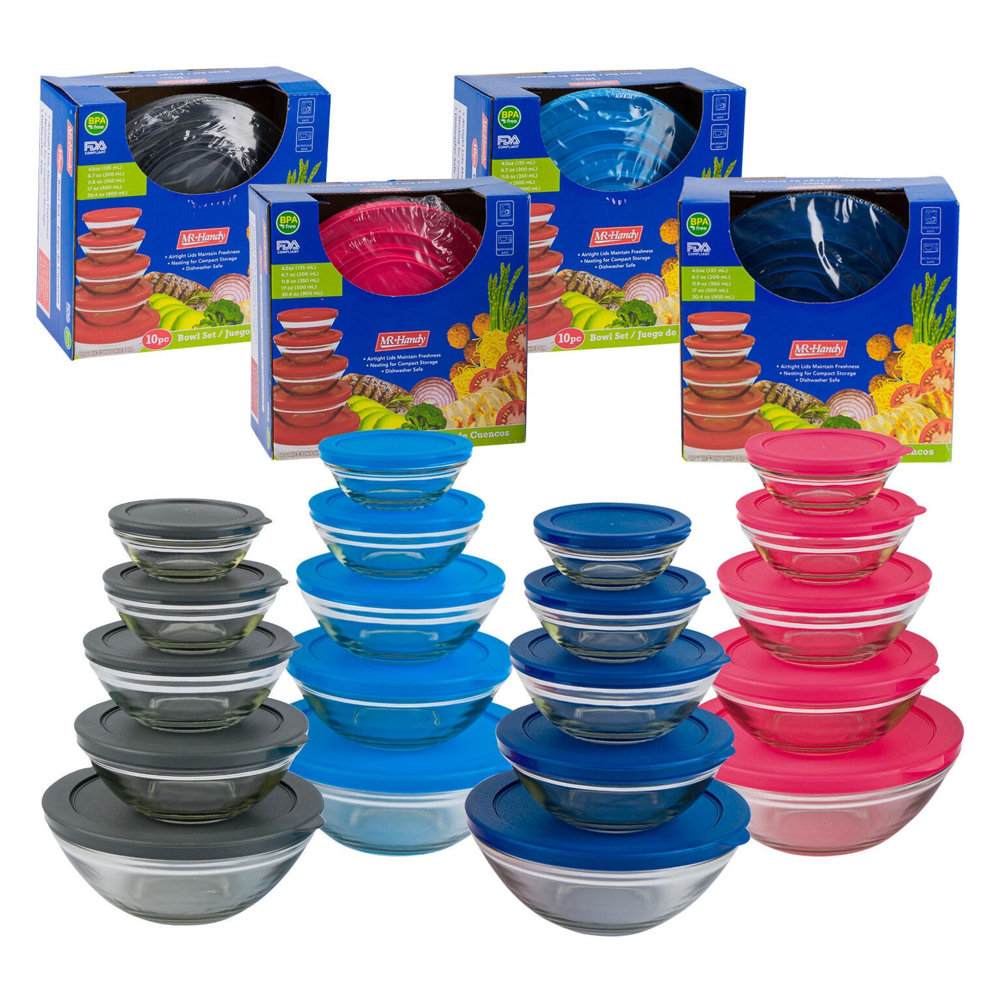 10pc Mr. Handy Glass Bowl Set- 4 Assortments