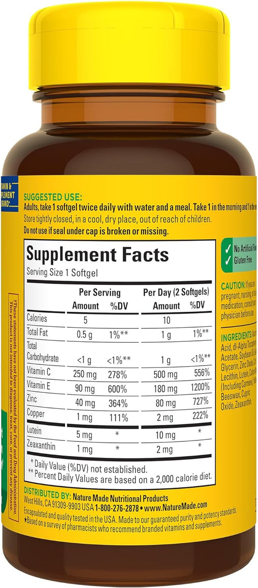 Nature Made Vision Based on the AREDS 2 Formula, Eye Vitamins with Lutein & Zeaxanthin, Vitamin C, Vitamin E, Zinc and Copper for Healthy Vision and Eye Function Support, 60 Softgels, 30 Day Supply