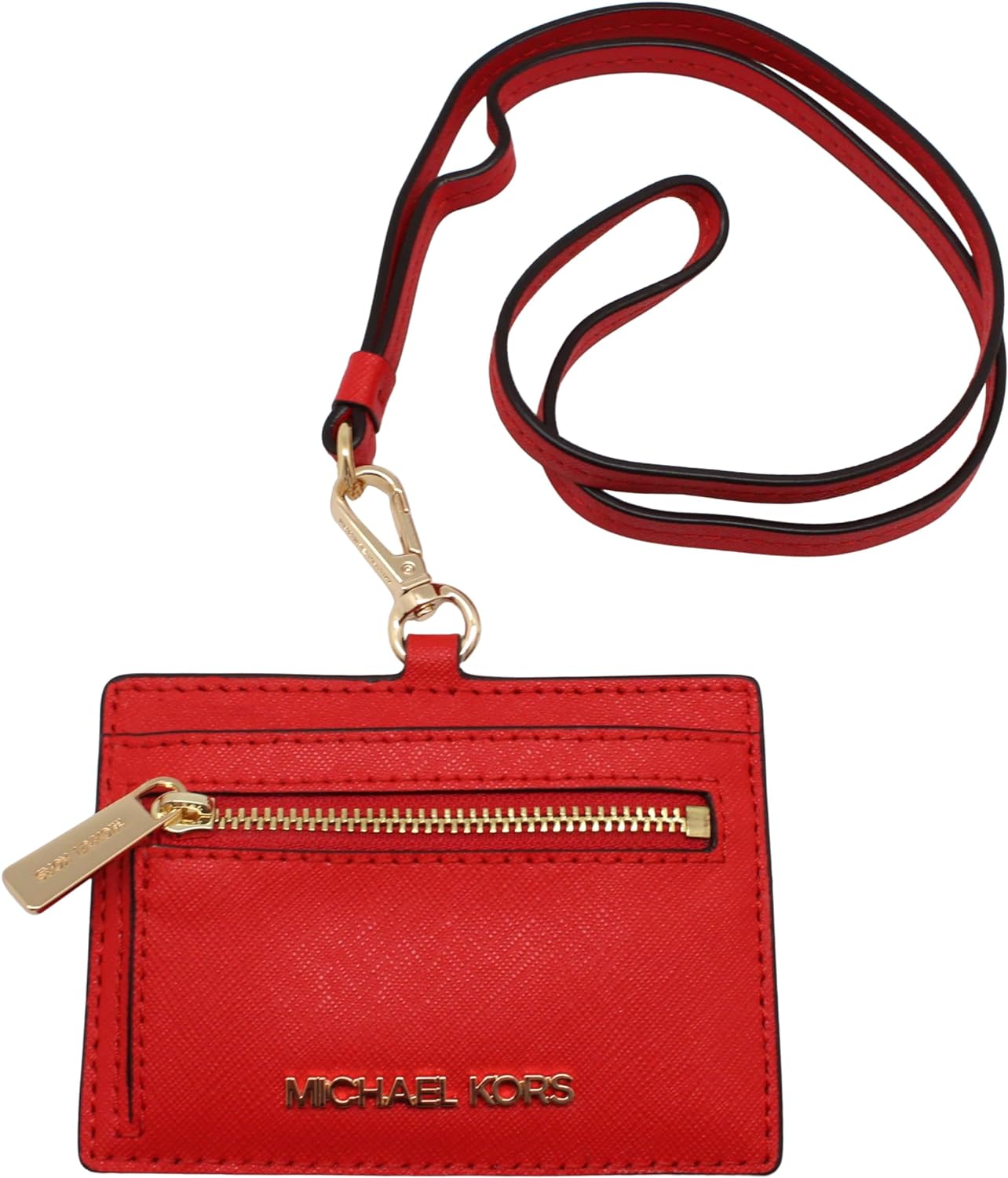 MICHAEL KORS  Women's Jet Set Travel Saffiano Leather Card Case Lanyard (Dark Sangria)