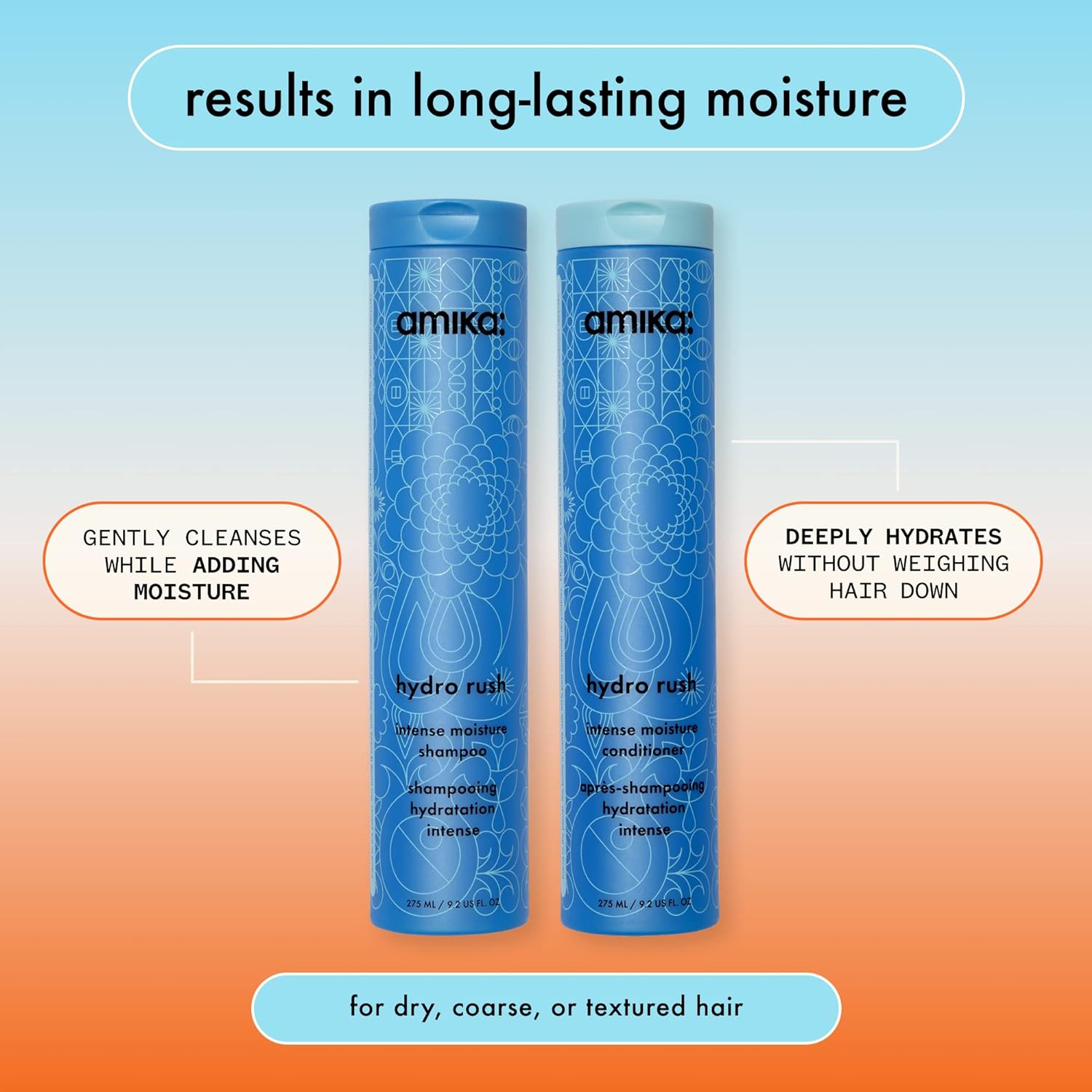 amika hydro rush intense moisture shampoo with hyaluronic acid