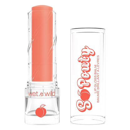 wet n wild Perfect Pout So Pouty Shine Tinted Lip Balm Peach Flavored, Hyaluronic Acid, Vegan Collagen, Moisturizing For Dry Lip Care, Pink