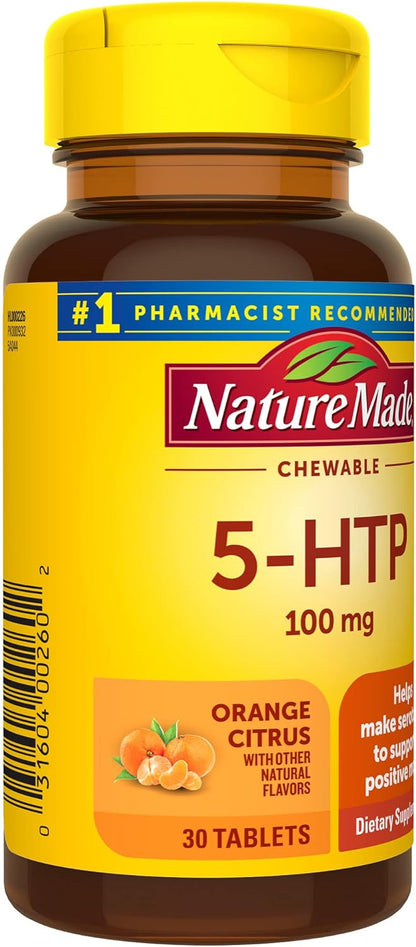 Nature Made Chewable 5HTP 100mg, 5-HTP Mood Support Supplement, 30 5 HTP Chewable Tablets, 30 Day Supply