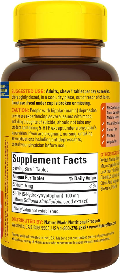 Nature Made Chewable 5HTP 100mg, 5-HTP Mood Support Supplement, 30 5 HTP Chewable Tablets, 30 Day Supply