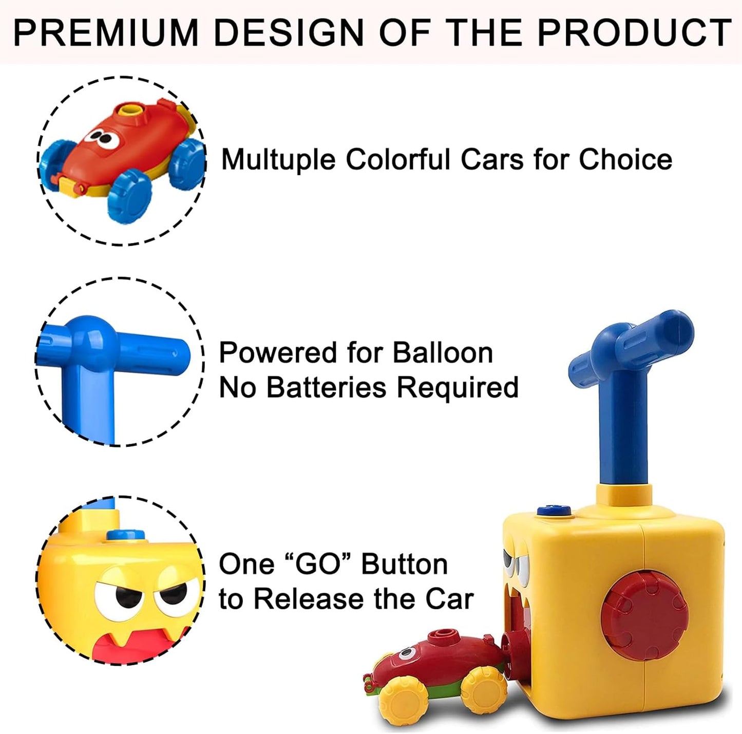 Balloon Car Toy Pump Set, Balloon Launcher Car Toy Set, Balloon Powered Car Toys, Balloon Racers Toy with Pump, Balloon Powered Cars, Creative Inflatable Racing Car for Kids (Monster)