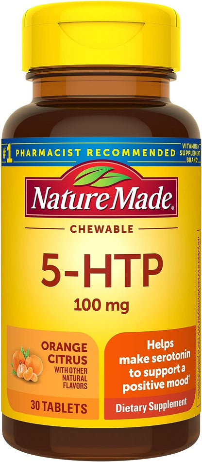 Nature Made Chewable 5HTP 100mg, 5-HTP Mood Support Supplement, 30 5 HTP Chewable Tablets, 30 Day Supply