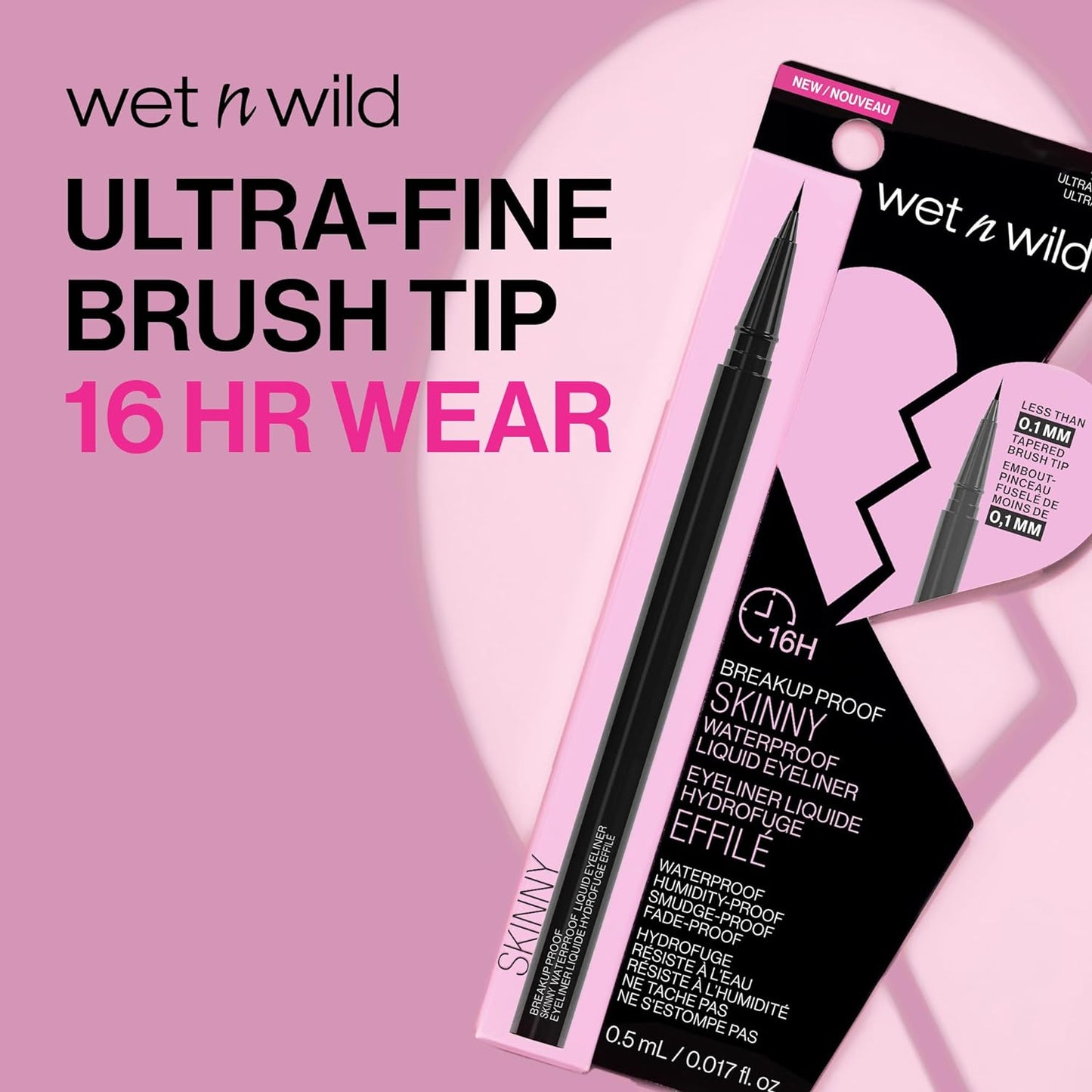 wet n wild Breakup Proof Liquid Eyeliner - Ultra-Fine Brush, Waterproof, Long-Lasting - Cruelty-Free & Vegan - Ultra Black