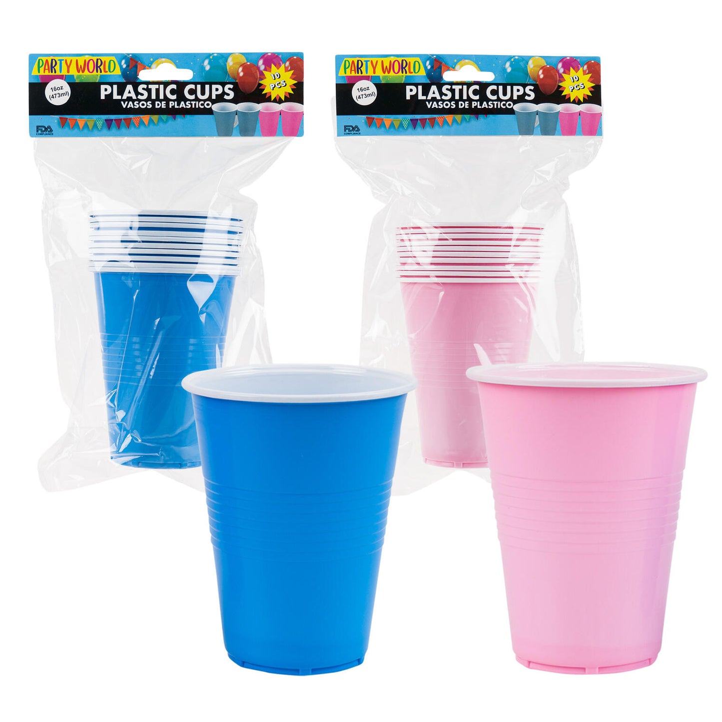 Party World 10pk Plastic Cup- 16oz- Light Blue and Pink Assortments