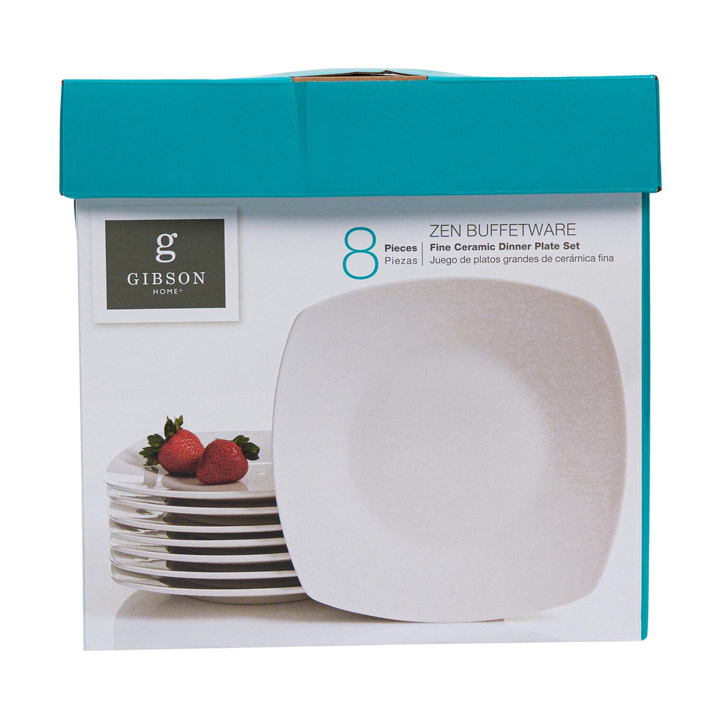 Gibson 8pc Square Dinnerware Plate Set- 9.5"- White