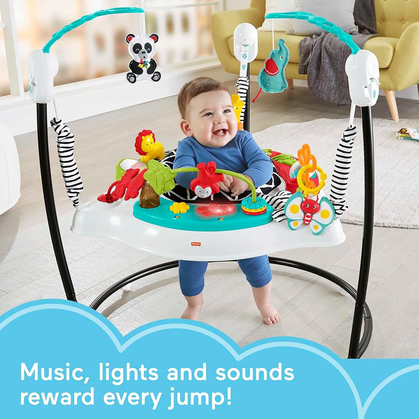 Fisher-Price Baby Bouncer Animal Wonders Jumperoo Activity Center With Music Lights Sounds And Developmental Toys