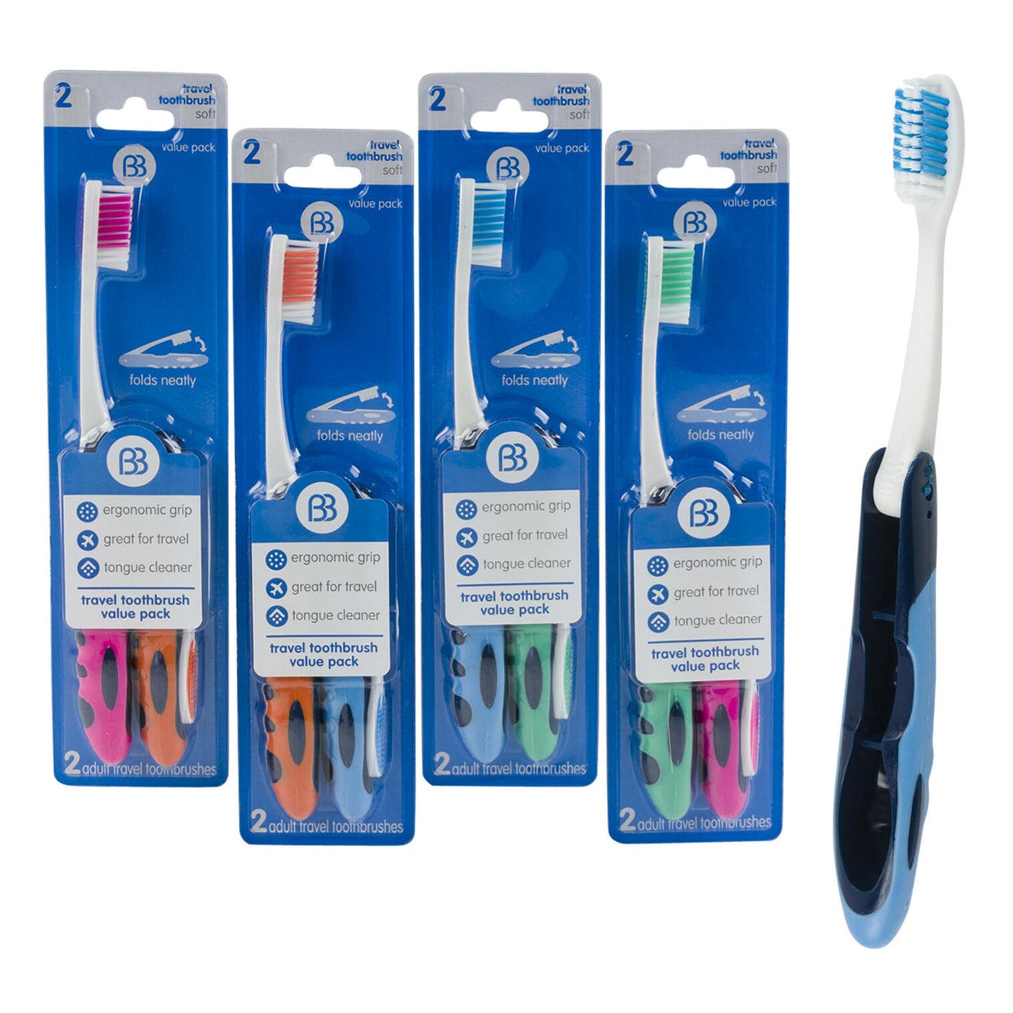 2pk Adult Travel Toothbrush- Assorted Colors