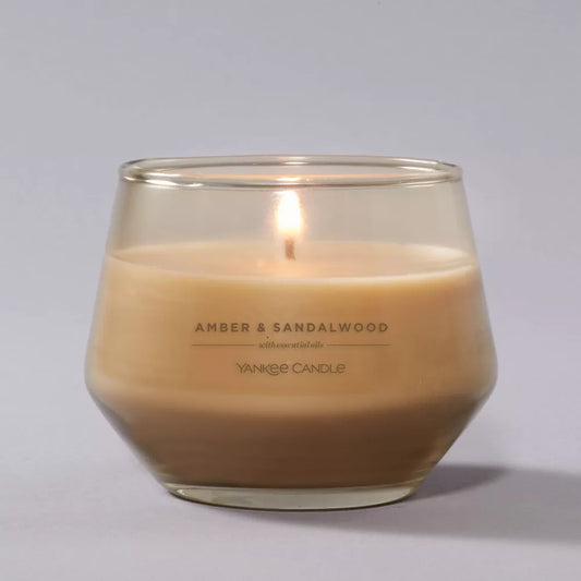 10oz Studio Glass Amber & Sandalwood Candle Beige