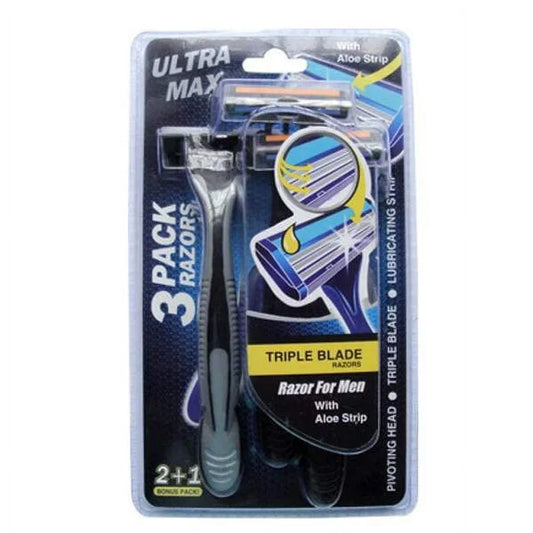 Ultra Max Men's Triple Blade Razors With Aloe Strip, 3 Pack